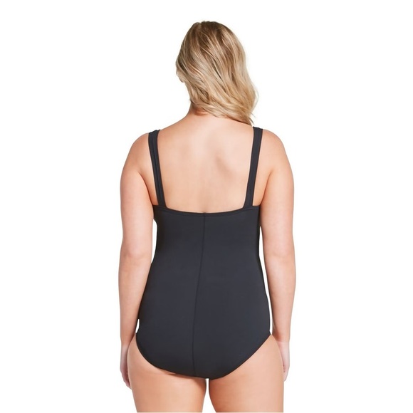 Speedo Solid Shirred Tank One Piece Black size 16 - Picture 3 of 12